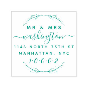 Custom Wreath & Script Mr & Mrs Return Address Self-inking Stamp