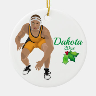 Custom Wrestling Christmas Ornament Black - Yellow