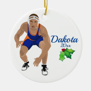 Custom Wrestling Christmas Ornament Blue - Orange