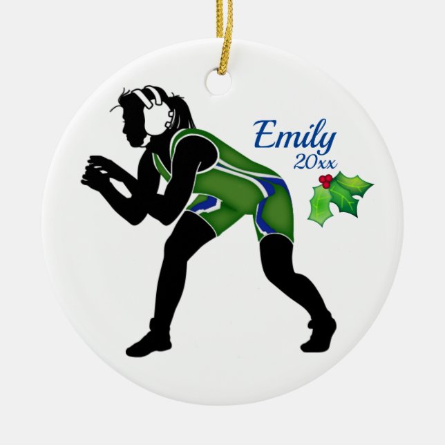 Custom Wrestling Christmas Ornament Green (Front)