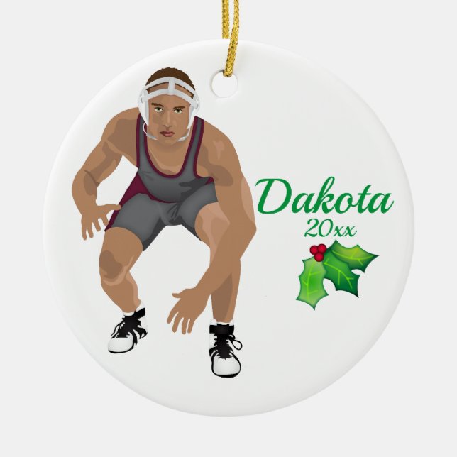 Custom Wrestling Christmas Ornament Maroon - Grey (Front)