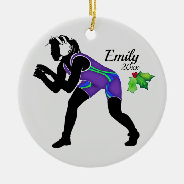 Custom Wrestling Christmas Ornament Purple (Front)