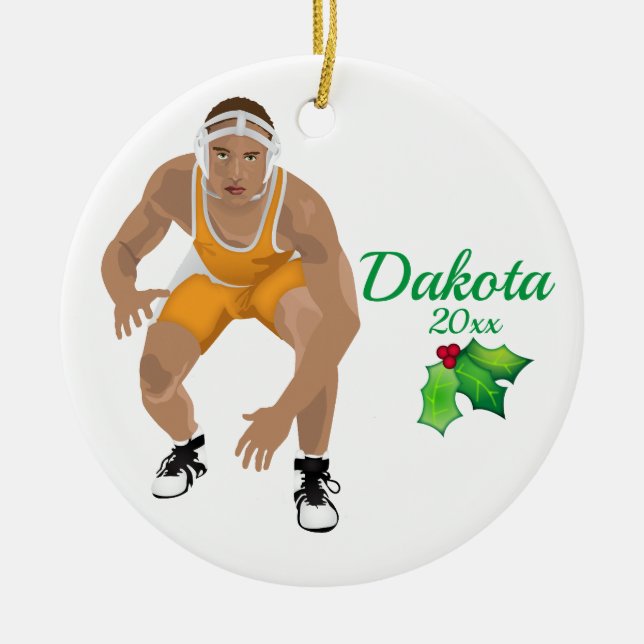 Custom Wrestling Christmas Ornament Yellow (Front)