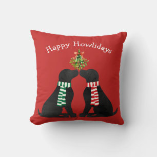 Custom Xmas Black Labs Kissing Mistletoe Cushion