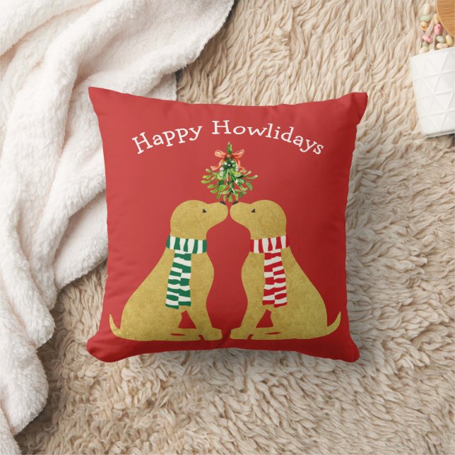 Custom Xmas Golden Retrievers Kissing Mistletoe Cushion (Blanket)