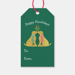 Custom Xmas Golden Retrievers Kissing Mistletoe Gift Tags