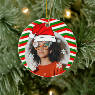 Custom Xmas. photo Santa's hat  Ceramic Ornament