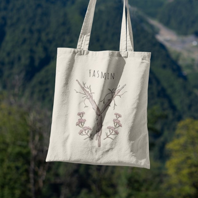 Custom Yarrow Floral Letter Y Personalised Gift Tote Bag (Creator Uploaded)