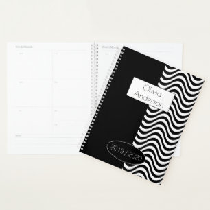 Custom Year 2019 2020 Modern Black and White Planner