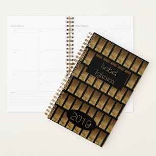 Custom Year 2019 Black Gold Monogram I Elegant Planner