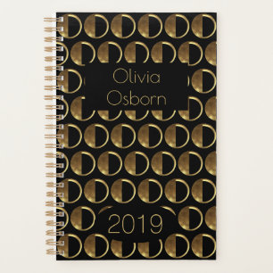 Custom Year 2019 Black Gold Monogram O Elegant Planner