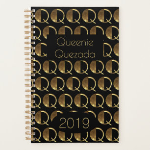 Custom Year 2019 Black Gold Monogram Q Elegant Planner