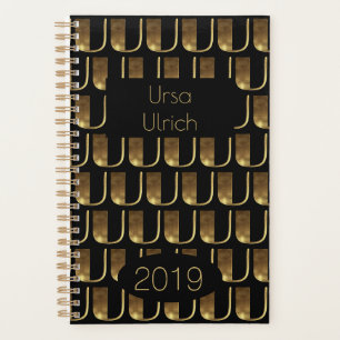 Custom Year 2019 Black Gold Monogram U Elegant Planner