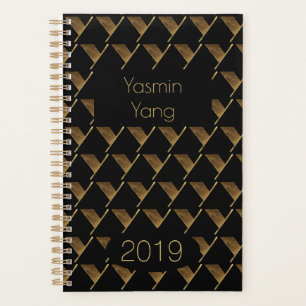 Custom Year 2019 Black Gold Monogram Y Elegant Planner