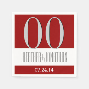 Custom Year Anniversary Modern Red and Silver V23 Napkin