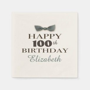 Custom Year   Antique Happy Birthday Brown/Slate Napkin