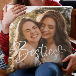 Custom Year Besties BFF Modern Script Heart Cushion