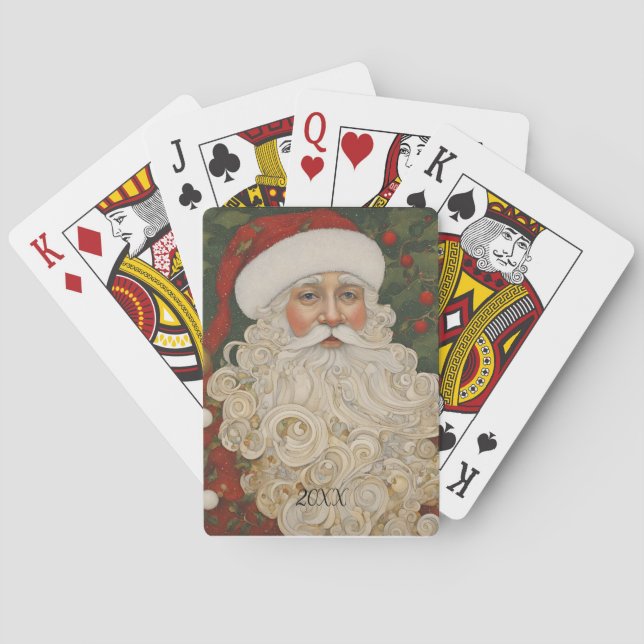Custom Year Boho Santa Claus Playing Cards (Back)