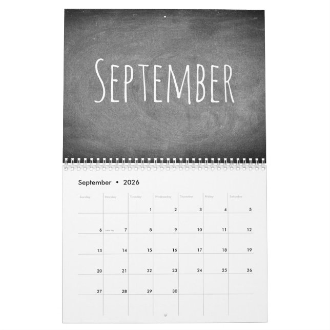 Custom year Chalkboard Calendar Black and White (Sep 2026)