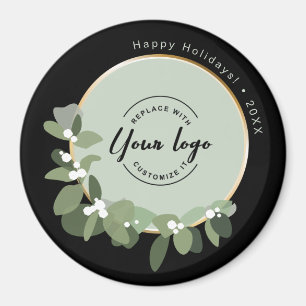 Custom Year Corporate Green Wreath Logo Holiday Magnet