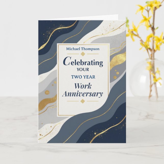 Custom Year Employee Work Anniversary Elegant Gold Card (Yellow Flower)