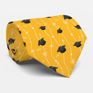 Custom Year Gold Grad Caps & Ribbon Tie