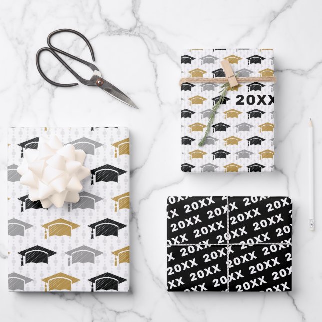 Custom Year Graduation Cap Trio Pattern Wrapping P Paper Sheet (Front)