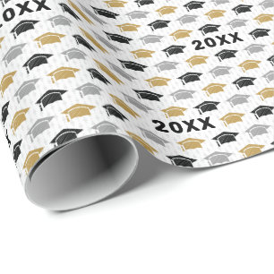 Custom Year Graduation Cap Trio Pattern Wrapping Paper