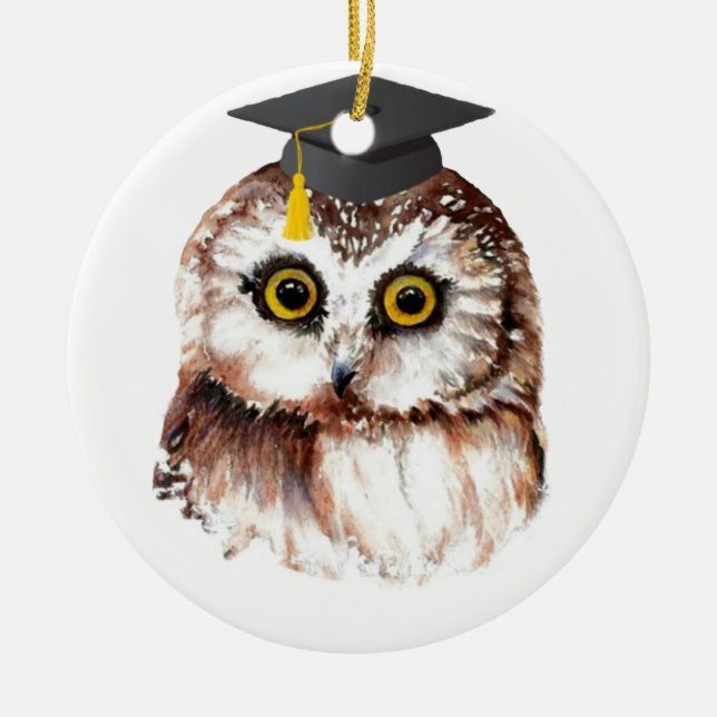 Custom Year Graduation Fun Wise Owl Ceramic Ornament (Front)