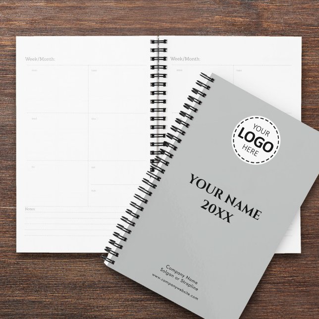 Custom Year, Logo, Name and Text, Grey Diary Planner (Creator Uploaded)