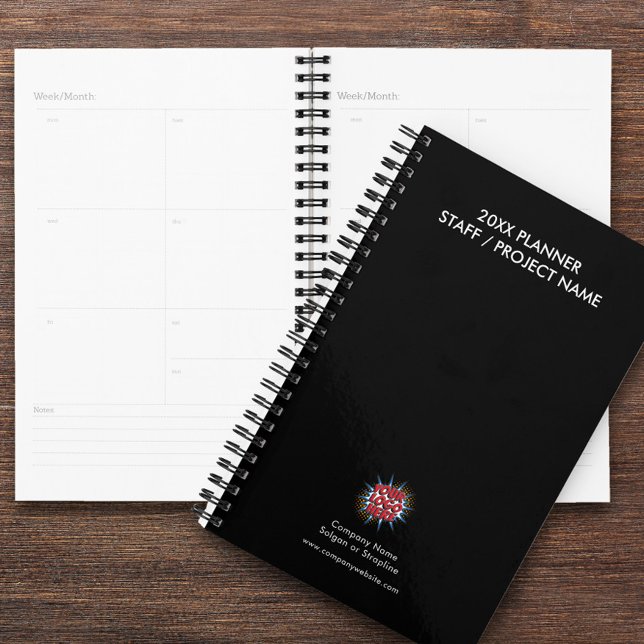 Custom Year, Logo, Text, Black Diary Planner (Creator Uploaded)