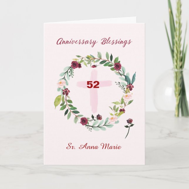 Custom Year, Name Nun Religious Sister Anniversary Card (Front)