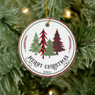 Custom Year Personalised Christmas Trees Colourful Ceramic Ornament