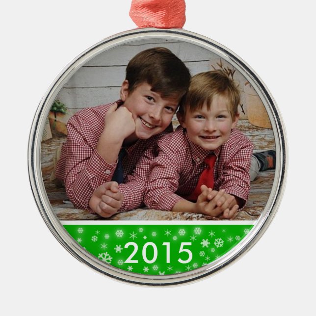 Custom Year Photo Ornament Snowflakes Green (Front)