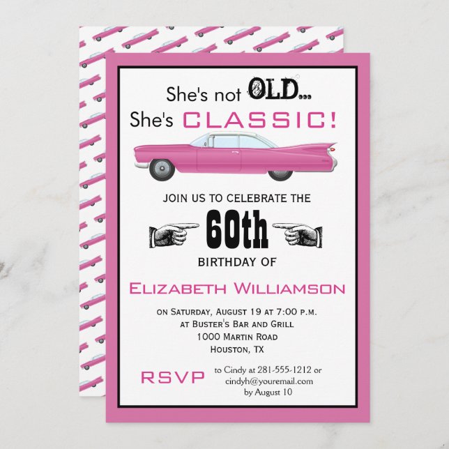 Custom Year She's Not Old But Classic Car Birthday Invitation (Front/Back)