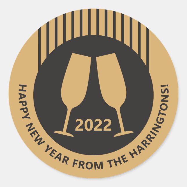 Custom year & text Champagne Classic Round Sticker (Front)