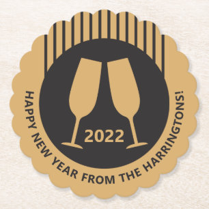 Custom year & text Champagne paper coasters