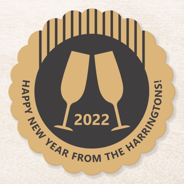 Custom year & text Champagne  paper coasters (Front)