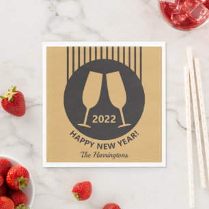 Custom year & text Champagne paper napkins