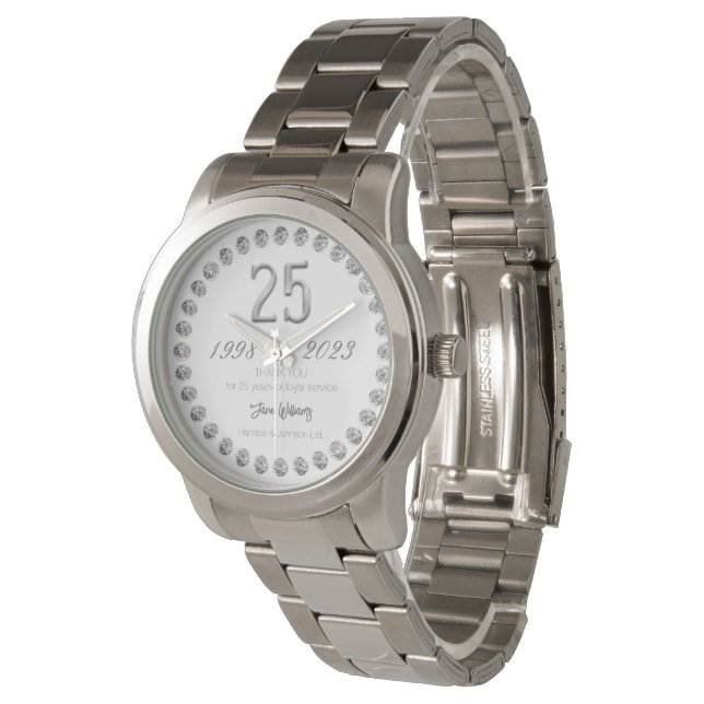 Custom Year Thanks 25th Anniversary Employee Work  Watch (Angled)