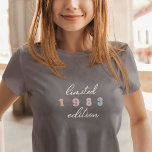Custom Year Vintage 40th Birthday Limited Edition T-Shirt<br><div class="desc">The Custom Year Vintage 40th Birthday Limited Edition T-shirt is the perfect way to celebrate a milestone birthday in style. This limited edition T-shirt features a classic and timeless vintage script design, with a bold and prominent year of your choice displayed on the front in groovy boho letters. Whether you're...</div>