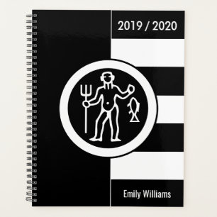 Custom Year Zodiac Sign Aquarius Black and White Planner