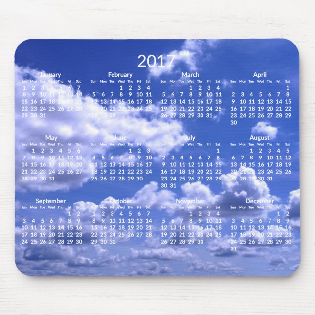 Custom Yearly Calendar 2017 Mouse Pads Clouds (Front)