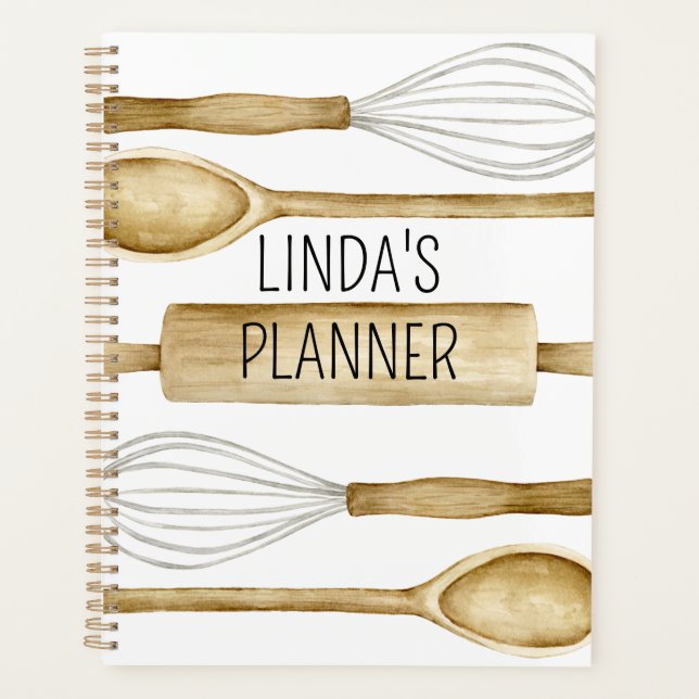Custom Yearly Planner – Watercolor Kitchen Utensil (Front)