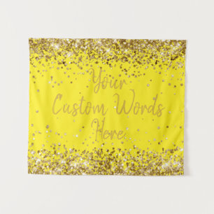 Custom Yellow and Gold Birthday Party Photo Booth Tapestry