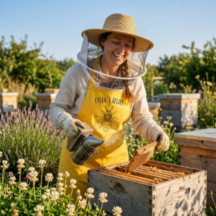 Custom Yellow Apron with Bee Illustration & Brand 