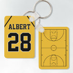 Custom Yellow & Black Basketball Court and Jersey Key Ring<br><div class="desc">Show off your team colours with this custom yellow and black basketball court and jersey keychain. The vibrant yellow and black court design is paired with personalised jersey details, creating a unique and eye-catching accessory. Add your name, number, or team logo for a custom touch. A perfect keepsake for players,...</div>