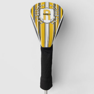 Custom Yellow Black Stripes Monogram Golf Head Cover