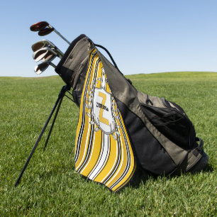 Custom Yellow Black Stripes Monogram Golf Towel