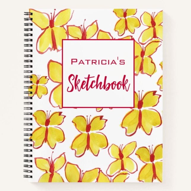 Custom Yellow Butterfly Sketchbook  Notebook (Front)